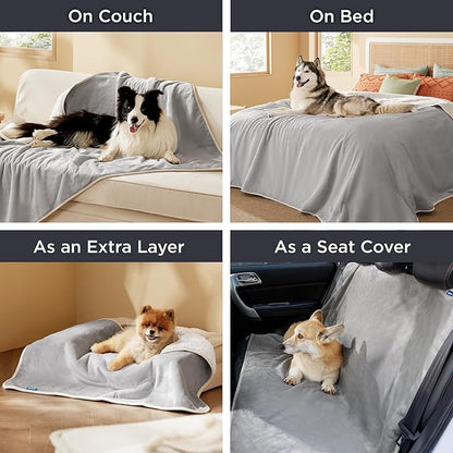 Bedsure Waterproof Dog Blankets for Small Dogs - Small Cat Blanket Washable for Couch Protection, Sherpa Fleece Puppy Blanket, Soft Plush Reversible Throw Furniture Protector, 25"X35", Light Grey