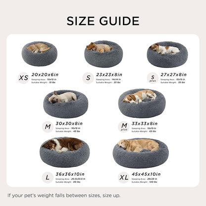 Bedsure Calming Dog Bed for Small Medium Dogs - Donut Washable Medium Pet Bed, 27 inches Anti-Slip Round Fluffy Plush Faux Fur Cat Bed, Dark Grey