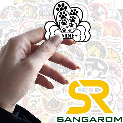 Custom Dog Paw Bone Sticker Personalized Pet Name Decal Cute Heart and Pawprint Design Waterproof Durable Vinyl for Dog Owners Laptops Cars Crates Water Bottles Pet Supplies Animal Lover Gift