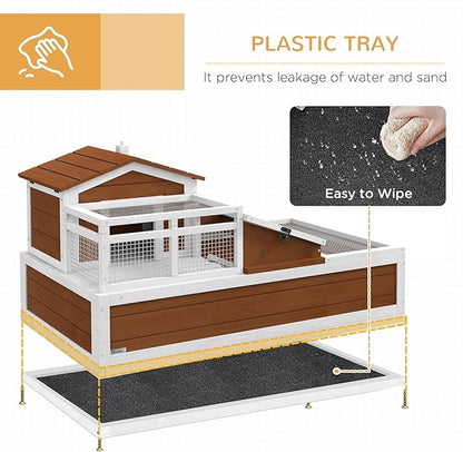 PawHut 3- Room Tortoise House Habitat with Balcony & 2 Stories, Indoor/Outdoor Wooden Tortoise Enclosure with Ladder, Tray, Openable Roof, Large Reptile Cage, 44" x 25. 5" x 23", Coffee