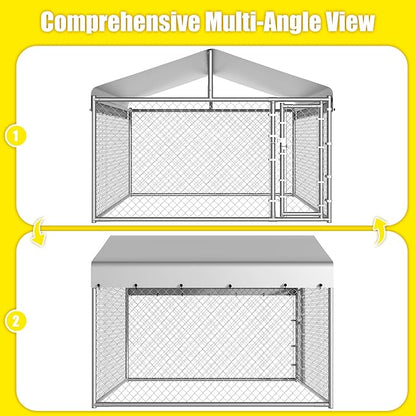 Dog Kennel Outside with Roof, Large Dog Run Enclosure, Outdoor Heavy Duty Pens House Pet Playpen with Galvanized Chain Link Waterproof Cover and Secure Lock(6.76'Lx6.76'Wx5.64'H)