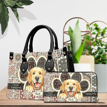 Personalized Pet Mom Leather Handbag – Custom Name Dog Cat Photo Purse, Pet Lover Gifts for Women, Christmas