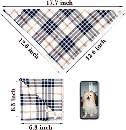 5PCS Dog Bandanas with Button - Thick Triangle Bibs Dual Layer Soft Cotton Scarves for Small Medium Boy Girl Puppy Cat Pet Baby Square Plaid Printing Washable Kerchief Halloween Costumes Outfits