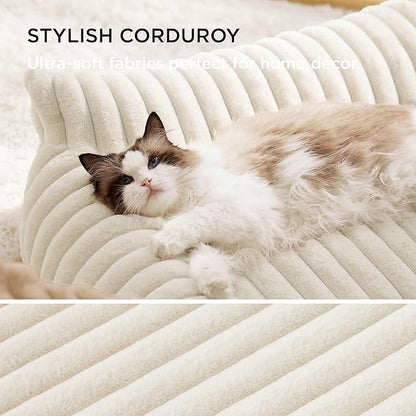 Bedsure ComfyFleece™ Cute Dog Couch for Medium Dogs - As Seen on TV on Good Day New York, Dog Couch Bed with Removable, Washable Cover, Supportive Pet Sofa, for Medium Large Dogs, 36inch, Cream