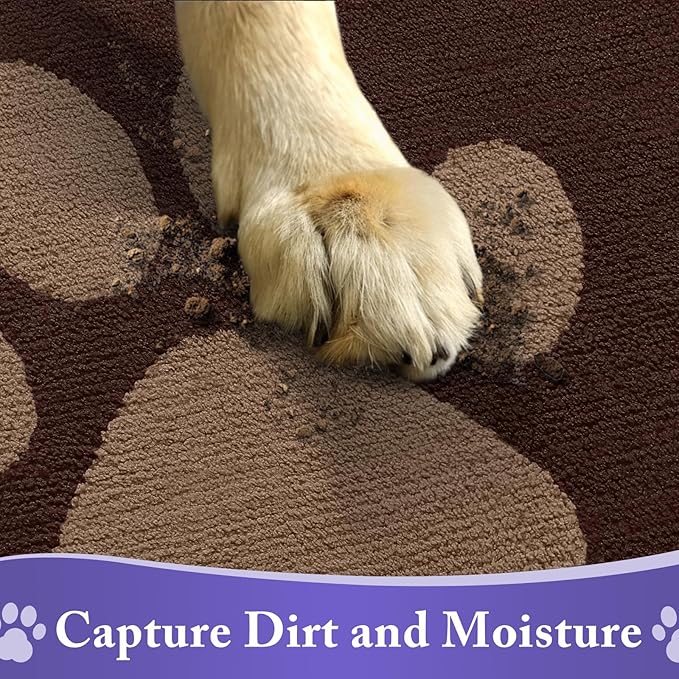 Buganda Dog Door Mat for Muddy Paws, Absorbent Dirt Trapper Non Slip Indoor Doormats, Washable Low-Profile Mat for Mud Dogs, Entryway Carpet for Inside Floor (40x32 Inches, Brown)