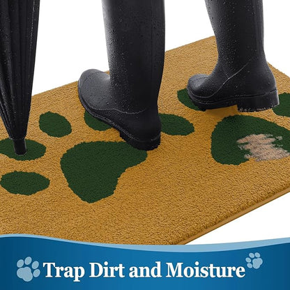 Buganda Dog Door Mat for Muddy Paws, Absorbent Dirt Trapper Washable Indoor Doormats, Non Slip Low-Profile Mud Mat for Dogs, Front Entrance Doormat for Inside Floor (30x20 Inches, Yellow and Green)