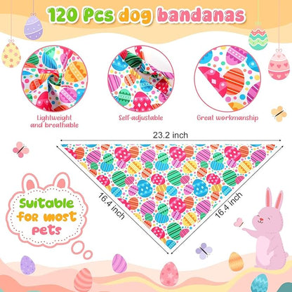 Youyole 120 Pcs Easter Dog Bandana Bulks Bunny Dog Bandanas Rabbit Egg Pet Scarf Soft Cat Triangle Scarfs Easter Day Pet Bandana Bibs for Small and Medium Breed