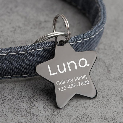Anavia Personalized Pet ID Tags, Stainless Steel Glossy Laser Engraved Dog Cat Collar Name Tags, Multiple Colors Shapes Sizes (Star, Small)