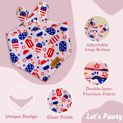 4th of July Dog Bandanas with Snap Button, 2 Pack American Flag Pet Scarf for Boy & Girl, Premium Durable Fabric, Adjustable Fit, Patriotic Bandana for Large and Extra Large Dogs (X-Large)