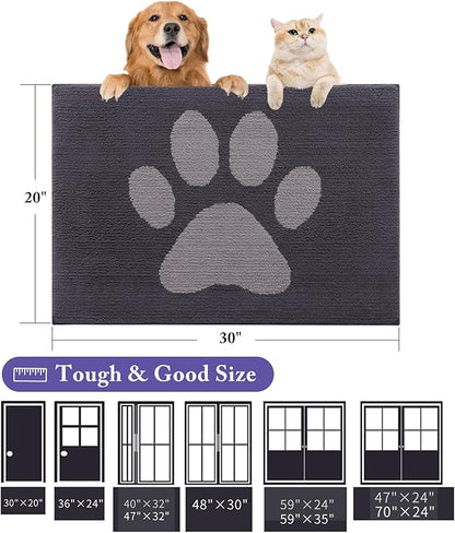 Buganda Dog Door Mat for Muddy Paws, Absorbent Dirt Trapper Washable Indoor Doormats, Non Slip Low-Profile Mud Mat for Dogs, Front Entrance Doormat for Inside Floor (30x20 Inches, Dark Grey)