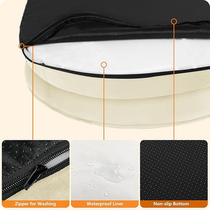 Dwanton Orthopedic Dog Bed for Large Dogs with Gel Memory Foam, Waterproof Dog Sofa, Washable Pet Bed with Four Sided Bolster Cushion, Removable Cover & Non-Slip Bottom, 42", Beige