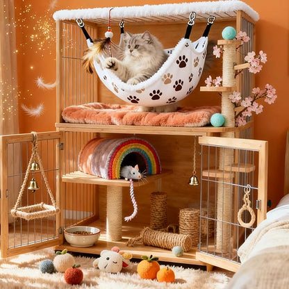 Cat Hammock for Cage, Soft Warm Hanging Bed for Kitten, Guinea Pig, Ferret, Rat, Chinchilla and Other Small Pets, Cozy Bunkbed 13.39"x13.39"