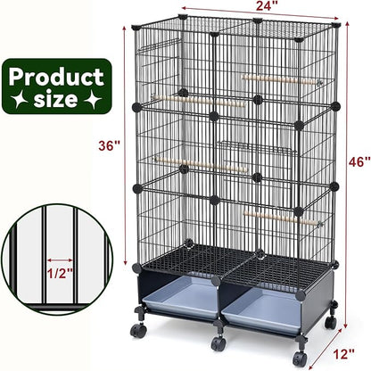 Upgraded Encrypted 46-Inch Bird Cage, with Wooden Perches, Metal Parakeet Cage with Slide-Out Tray, Water Bottle&Feeder, Bird Cages for Parrot,Parakeets,Cockatiel,Lovebird,Small Mid-Sized Birds