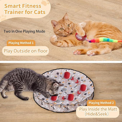 Interactive Cat Toys for Indoor Cats – Moving Ball Cat Play Mat, Interactive Toys for Cats with Rolling Motion for Exercise, Mental Stimulation & Boredom Relief, Rolling Ball in 28" Playing Mat
