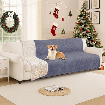 Waterproof Dog Blanket, Non-Slip Soft Pet Bed Cover, Couch Cover for Dogs Washable, Protects Sofa, Furniture, Crate, Car, Tear Resistant Leakproof Pet Blanket (82x82 Inch, Grey Blue)