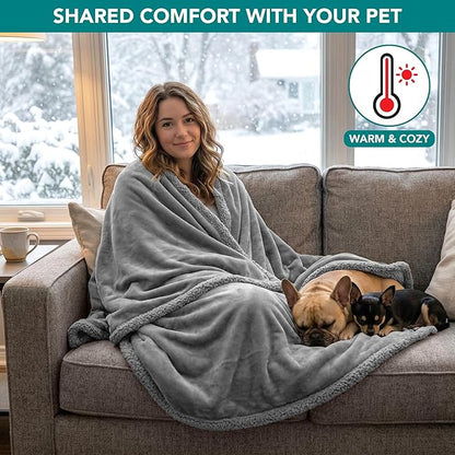 PetAmi Waterproof Dog Blanket for Queen Bed Large XL Dog Throw for Couch Cover Leakproof Furniture Protection, Sherpa Fleece, Reversible Soft Washable 90x90 Light Gray