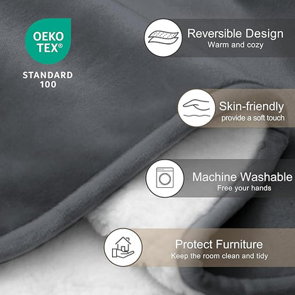 gogobunny Dog Blanket, Waterproof Reversible Sherpa Fleece Throw Blanket, Furniture Cover for Bed, Couch, Sofa Protection from Liquid Pee and Pet Fur of Puppy, Cat (Dark Grey, 30x70 inches)