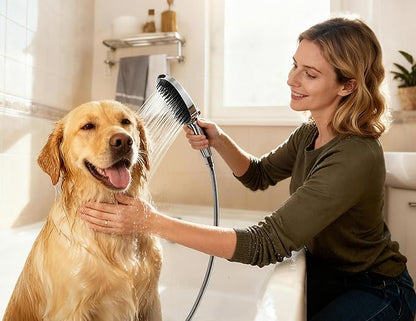 G-Promise 3 Mode Dog Shower Attachment with Pause Mode, Dog shower Sprayer with 100 Inches Hose, Metal Diverter, Adhesive Holder, for Fast and Easy Dog Bathing and Cleaning Indoor and Outdoor(Chrome)