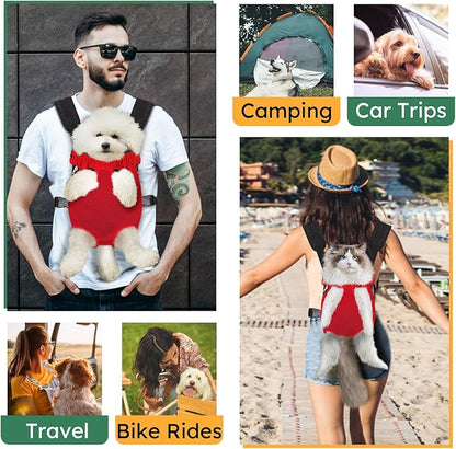 Pet Carrier Backpack, Hands-Free Adjustable Dog Front Carrier Legs Out & Easy-Fit Dog Backpack Carrier for Hiking Camping Traveling Cycling for Small Dogs and Rabbits (Medium, Red)