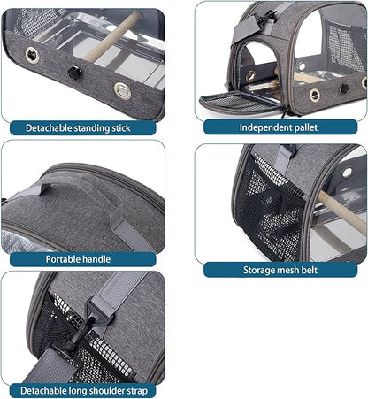 Bird Travel Carrier with Standing Perch, Lightweight Breathable Parrot Cage, Small Pet Carrier Bag with Shoulder Strap, Portable Bird Travel Cage with Stainless Steel