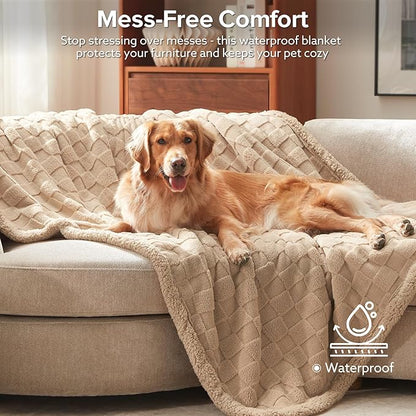GASUR Waterproof Dog Blankets for Large Dogs, Dog Blanket for Couch Bed, Fleece Pet Blanket for Furniture Sofa Protector, Soft Pet Throw Blankets for Crate Car Outdoor, Washable, 50"x60",Beige