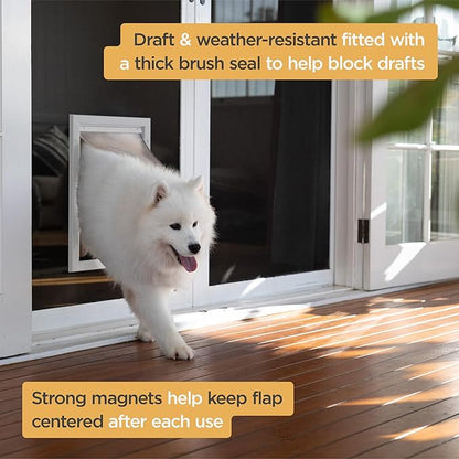 Hakuna Pets Deluxe Aluminum Pet, Cat and Dog Door with 2-Way Locking Panel for Screens, Doors and Walls up to 2.8" Thick, Medium, White