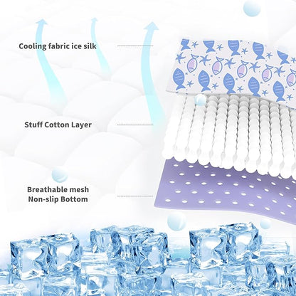 NWK Pack of 4 Pet Cooling Mat - Ice Silk Cooling Mat for Dogs & Cats Portable & Washable Pet Cooling Blanket, Car Seats, Beds for Summer (4pcs, Purple Fish, 39’’ X 27’’ X 0.3)