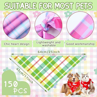 100 Pcs Spring Dog Bandanas Bulk Pet Bibs Colorful Triangle Scarf Pet Bandanas for Medium Large Dogs Spring Summer Birthday Costume Decoration