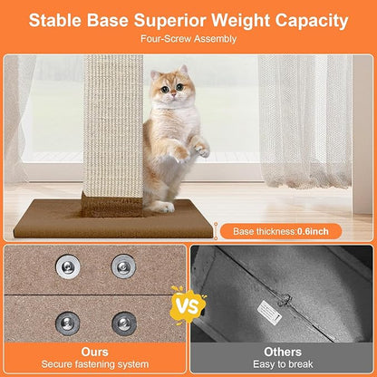 Cat Scratching Post 33 Inch Nature Sisal Cat Scratch Post for Indoor Cats, Large Cat Scratcher Protect Your Furniture, for All Breeds Brown