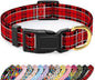 Reflective Dog Collar for Extra Small Dogs, Cute Boho Adjustable Heavy-Duty Nylon Puppy Collar for Boy and Girl Female, Soft Pet Accessories with Quick Release Buckle, Black Red Tartan