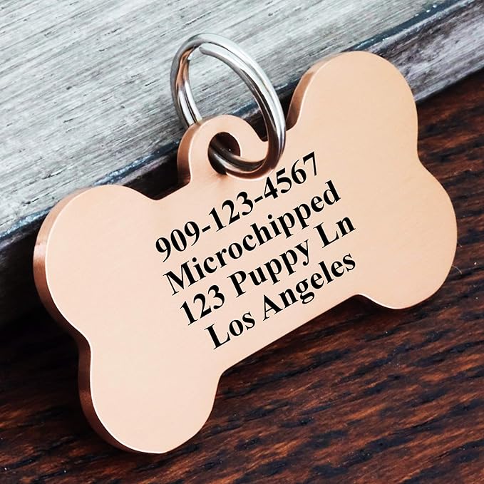 Ultra Joys Stainless Steel Dog ID Tag - Personalized Front and Back Engraving, Bone Tag Mountain Design, Rose Large
