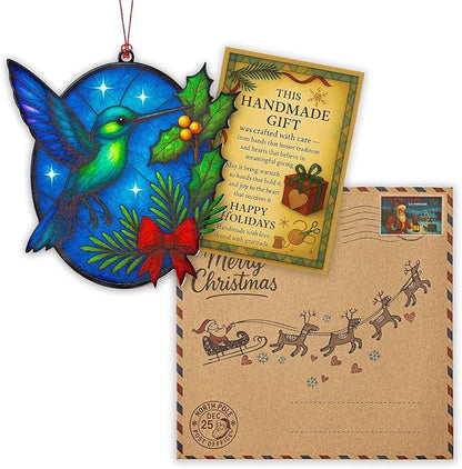 Christmas Ornaments 2025 – Hummingbird Suncatcher Window Hanging Decoration, Hummingbird Christmas Ornament for Holiday Tree, Unique Handmade Gift Idea, Beautiful Glass Style Ornament for Bird Lovers
