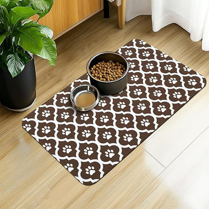 Dog Food Mat 17X30 Inch Pet Feeding Absorbent Mats for Floor Cat Water Bowl Placemats Non-Slip Washable Dog Mat for Food and Water