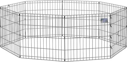 MidWest Homes for Pets Folding Metal Puppy / Dog Exercise Pen, Indoor/Outdoor Playpen with No Door, Provides 16 Sq Feet of Play Space, 24-Inches Tall, Black E-Coated