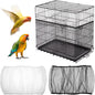 2pcs Large Bird Cage Seed Catcher Guards, Breathable Airy Nylon Mesh Material, Prevents Seed Mess, Acts as Stretchy Cage Guard, Fits Budgie, Cockatiel Various Bird Species (Black, White)