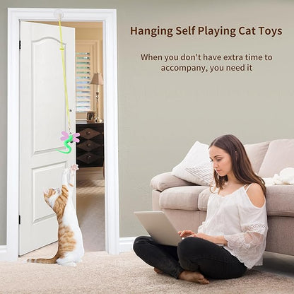 Interactive Cat Toys, 1 Interactive Wand, 8 Assorted Teaser Refills and 3 Indoor Cat Hanging Interactive Toy Suitable for Bored Adult Cats and Kittens Play Chase Exercise