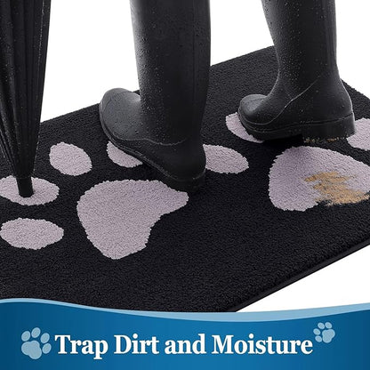 Buganda Dog Door Mat for Muddy Paws, Absorbent Dirt Trapper Washable Indoor Doormats, Non Slip Low-Profile Mud Mat for Dogs, Front Entrance Doormat for Inside Floor (70x24 Inches, Black and Grey)