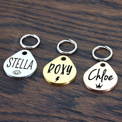 Ultra Joys Cat ID Tag Personalized Pet Tags, Durable Stainless Steel Small Pet Mini Dog Cat Tag Lightweight -Teardrop Tag in Rose Gold