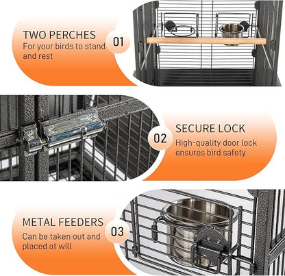 VINGLI Bird Cage with Rolling Stand for Parrots, Cockatiels, Budgies, Lovebirds, Small/Medium Birds (62“H with Play Top)