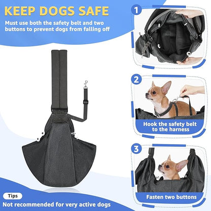 SlowTon Dog Carrier Sling - Thick Padded Shoulder Strap Adjustable Dog Carriers for Small Dogs, Puppy Carrier Purse for Pet Cat with Front Zipper Pocket Safety Belt Machine Washable (Grey Mesh M)