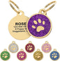 Paw Shape Dog ID Tag Stainless Steel Custom Laser Engraved, Cute Bling Glitter Pet Name Tags Personalized with Durable Engraving (Gold Sparkly Round Paw)