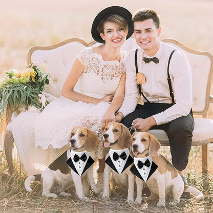 ADOGGYGO Formal Dog Tuxedo Wedding Pet Bandana Collar with Bow Tie, Adjustable Bowtie Collar Bandana for Medium Dog (Medium)