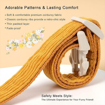 Cute Corduroy Dog Collar - Mustard Yellow Adjustable Dog Collars for Large Dogs 50-80lbs, Fade-Proof with Secure Snap & Little Charm, Christmas Birthday Gift, L