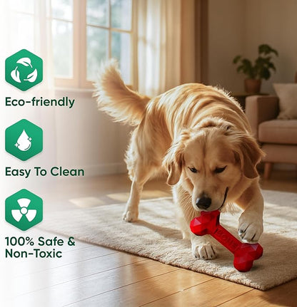 Natural Rubber Dog Chew Bone – Treat-Dispensing, Tough & Indestructible Chew Toy – Safe for Aggressive Chewers – Dental Health & Boredom Relief – (Red)