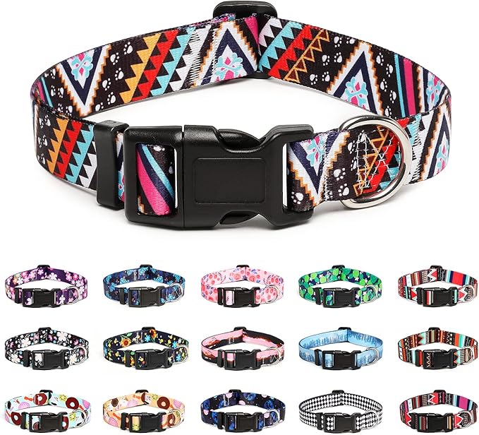 Mercano Adjustable Dog Collar - Special Design Patterns, Soft Nylon Comfortable Durable Pet Collar for Small Medium Large Dogs (XS, Ethnic Pink)