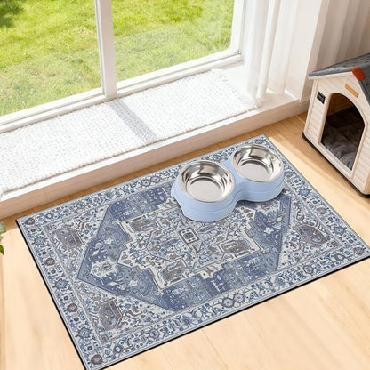 famibay Dog Food Mat, Absorbent Cat Dog Mats for Food and Water, No Stains Quick Dry Pet Cat Bowl Mats with Non Slip Backing, Boho Pet Feeding Mat for Floor Waterproof 16"x24"