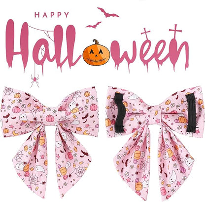 Halloween Dog Collar with Flower, Pink Halloween Puppy Flower Collar with Adjustable Metal Buckle,Fancy Halloween Dog Collar Bowtie Gift for Girl Boy Dog,M