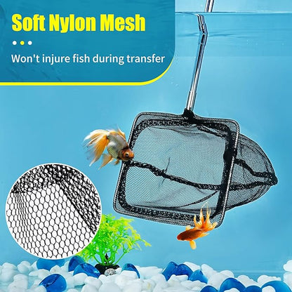 AQUANEAT Aquarium Net with Extendable Long Handle, Adjustable Wastes Skimming Cleaning Tools for Fish Tanks, 8 inch