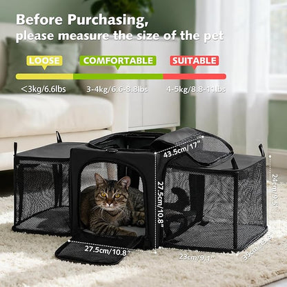 Pecute Cat Carrier Expandable, Stable Pet Carrier with 5mm Thick Steel Wire Frame, Dual-Side 200% Larger Space, Car Travel Carrier with Locking Zippers & Belt, Foldable for Storage, Dark Gray