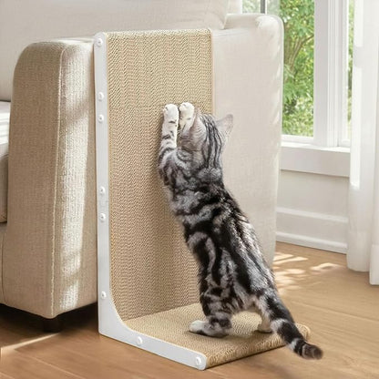 Cat Scratcher Lounge, 23 Inch L-Shaped Cat Scratch Pad, Vertical & Horizontal Scratching 1.2" Thick Cardboard with Fun DIY Stickers, Durable, Eco-Friendly